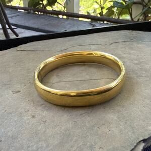 ⁠Vintage Carl Art Gold Filled Hinged Bangle Bracelet Sliding Safety Bar CA Arrow